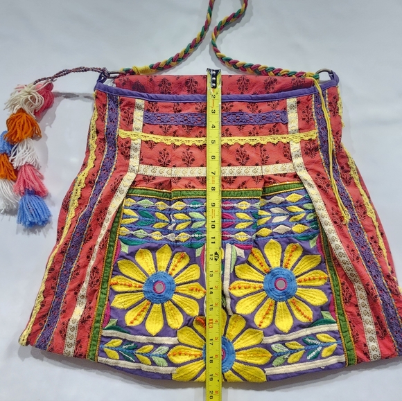 Colourful Boho Embroidered Fabric Slouchy Satchel - Picture 9 of 16